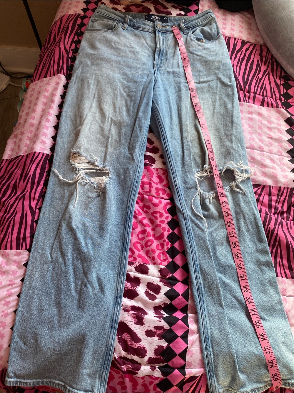 Hollister Light Blue Distressed Ultra High Rise Dad Jeans